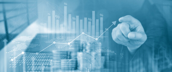 Business and Financial technology backgrounds. financial or business concept, analyzing sales data and financial growth graph chart report, Business planning