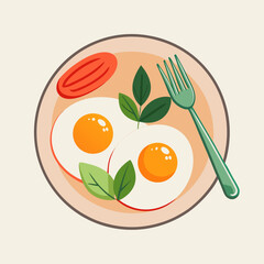 Flat illustration of a delicious breakfast plate with fried eggs