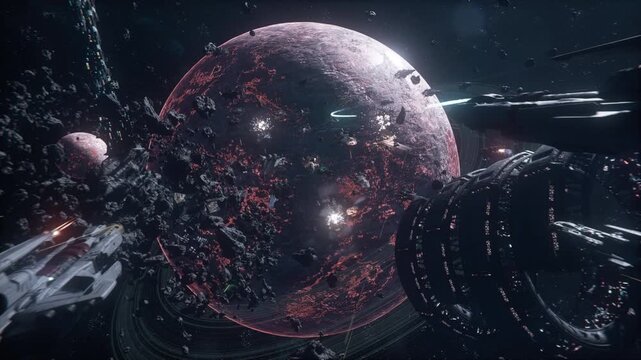 Futuristic Mech Army Engages in Galactic Battle