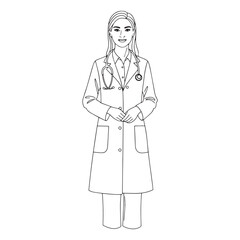 Competent Doctor Line Art &ndash; Doctor Vector Outline with Refined Healthcare Characteristics &ndash; Doctor Drawing &ndash; Vector of Doctor &ndash; Doctor Sketch