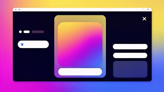 A digital browser showcases blurred gradient blocks in a dark, vibrant, abstract composition