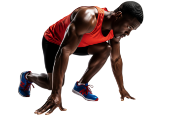 Male Sprinter in Starting Blocks Position