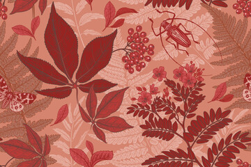 Autumn forest.  Seamless floral pattern. Vector illustration. Vintage.