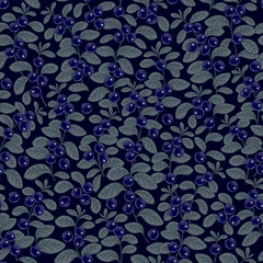 Dark blue pattern. Seamless berry background. Vector