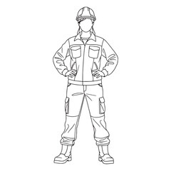 Industrial Construction Worker Line Art – Construction Worker Vector Illustration with Clean Professional Structure – Construction Worker Drawing – Line Art Drawing of Construction Worke