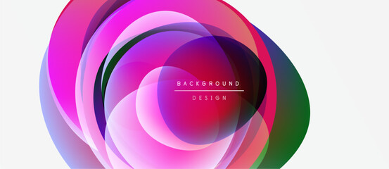 Abstract colorful layers create dynamic circular design. Bright pinks, purples, greens blend seamlessly. Modern visual element.