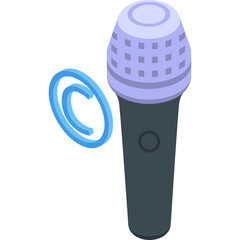 Isometric microphone with copyright symbol beside it on a transparent background illustrating intellectual property protection and audio recording rights in a digital format.