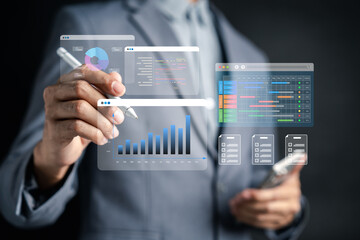 Portfolio management with digital charts, graphs, and analytics dashboard, financial data, investment planning, risk assessment, project tracking, and business performance optimization.