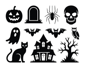 Collection of spooky halloween vector icons for graphic design projects scalable eps file silhouette vector illustration white background