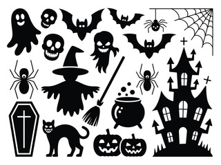 Halloween silhouette clipart vector graphics bundle spooky icons for festive design projects silhouette vector illustration white background
