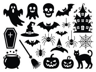 Halloween silhouette vector graphics collection spooky icons for festive design and illustration silhouette vector illustration white background
