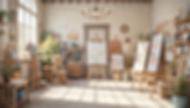 Soft blurred image of creative art studio interior for artistic or design-related virtual backdrop - Powered by Adobe