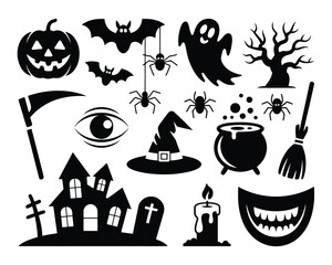 Vector illustration bundle of spooky halloween icons for festive design projects scalable eps file silhouette vector illustration white background