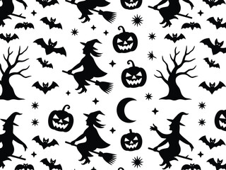 Seamless halloween pattern vector illustration scalable eps icon for festive occasions silhouette vector illustration white background