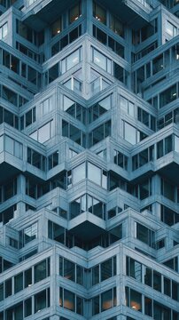 Modern Geometric Building Exterior with Stepped Design and Many Windows