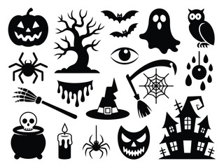 Collection of classic halloween silhouettes vector graphics for spooky themed designs and decorations silhouette vector illustration white background