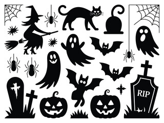 Vector halloween silhouette illustration collection scalable eps icon for spooky holiday designs silhouette vector illustration white background