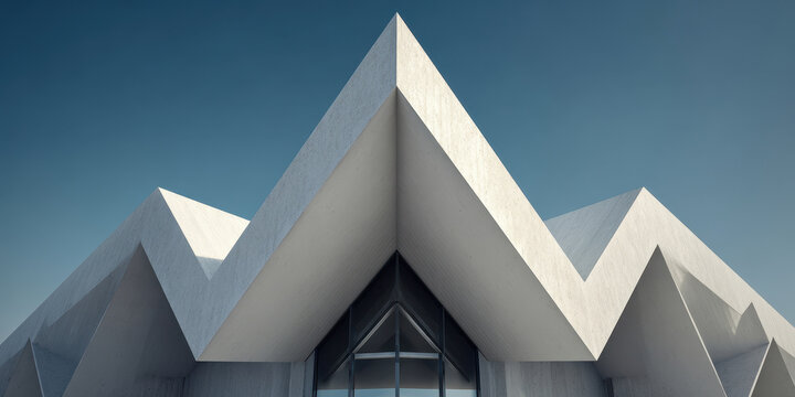 Striking Geometric White Architecture with Dramatic Peaked Roofline
