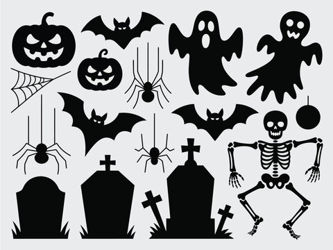 Scary halloween silhouettes collection vector illustration scalable eps icon graphic design elements silhouette vector illustration white background