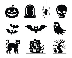 Obraz premium Spooky halloween vector graphics collection for festive designs scalable eps icon set silhouette vector illustration white background