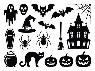 Halloween vector graphics bundle silhouettes spooky icons for seasonal decorations and themed designs scalable eps silhouette vector illustration white background