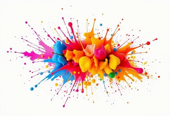 Vibrant paint splatters on white background, dynamic action, colorful explosion,  yellow,  vibrant