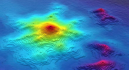 Geospatial data visualization on a laptop screen, showing advanced mapping software for land analysis and satellite imagery research