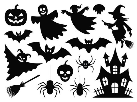 Collection of halloween silhouettes black vector graphics for festive designs scalable eps file silhouette vector illustration white background