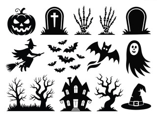 Comprehensive halloween silhouette illustration vector graphics scalable eps icon set for festive designs silhouette vector illustration white background