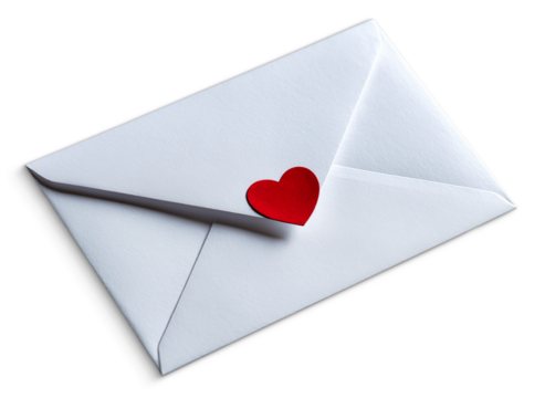White envelope sealed with red heart sticker, love letter concept, romantic Valentine stationery