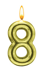 Metallic Golden Number eight Candle with Flame