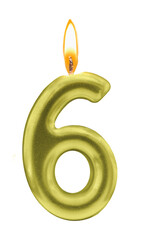 Metallic Golden Number One Candle with Flame isolated on transparent.