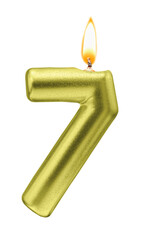 Metallic Golden Number Seven Candle with Flame