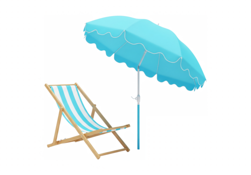 Beach chair and umbrella set isolated on transparent background