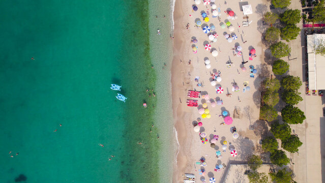 Top-Down Aerial View of Himare Albania Beach and Turquoise Sea