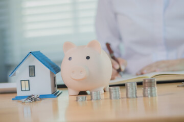 Real estate agents discuss real estate investment and mortgage plans, and provide financial advice...