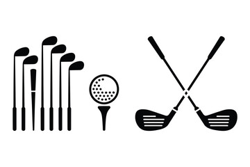 Stylized Silhouette of Golf Clubs and Ball on Tee – Minimalist Sports Vector Illustration for Golf Logo and Design