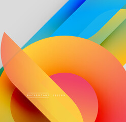 Abstract vibrant gradients overlap. Circular forms dominate composition, creating dynamic visual effect. Modern design elements present.