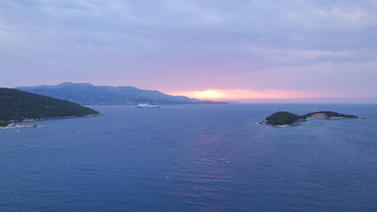 Ksamil Albania Sunset with Cruise Ship in Distance
