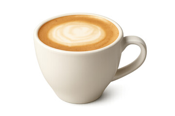 Fototapeta premium White ceramic cup with latte and circular foam art on creamy surface
