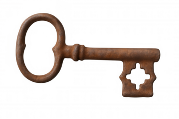 Old rusty skeleton key representing unlocking, solution, access, secret, security, history, and vintage concept