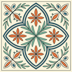 Decorative floral tile pattern with symmetrical design and vibrant colors