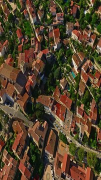  Aerial view of ancient streets and houses of the historic center of the city of Hyeres in the Var department on the azure coast