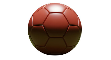 Fototapeta premium A single, dark red, classic soccer ball with hexagonal and pentagonal panels, isolated on a transparent background, representing sports and games