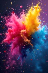 Vibrant Powder Explosion A Dynamic Burst of Color Creating a Stunning Visual Cloud, Ideal for Design Projects Requiring Energy and Movement