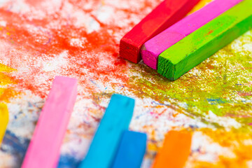 Soft pastels, bright colours. Colored chalk for creativity, drawing and hobbies.
