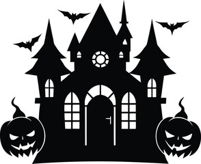 Haunted House Doorway With Pumpkin Guards Silhouette | Creepy Door Decorated With Jack O Lanterns Art