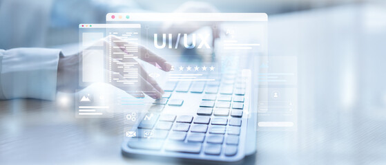 UI UX Design and User Interface Development Displayed on a Virtual Workspace.