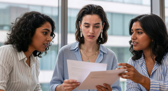 Professional diverse women reviewing contracts teamwork creative collaboration - Powered by Adobe