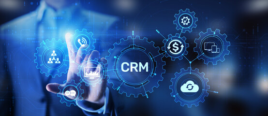CRM - Customer relationship management automation system software. Business and technology concept.
